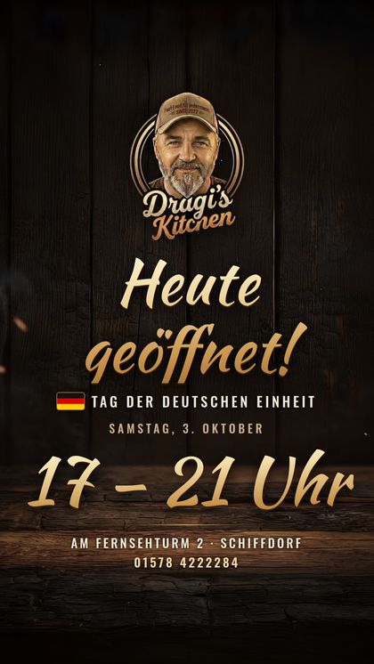 Hochkant-Bild für soziale Medien: Heute geöffnet, 17 bis 21 Uhr